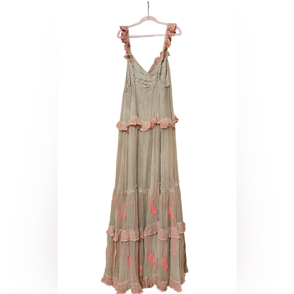Free People Embroidered Maxi Dress Boho Ruffle Floral Size S - Picture 12 of 15